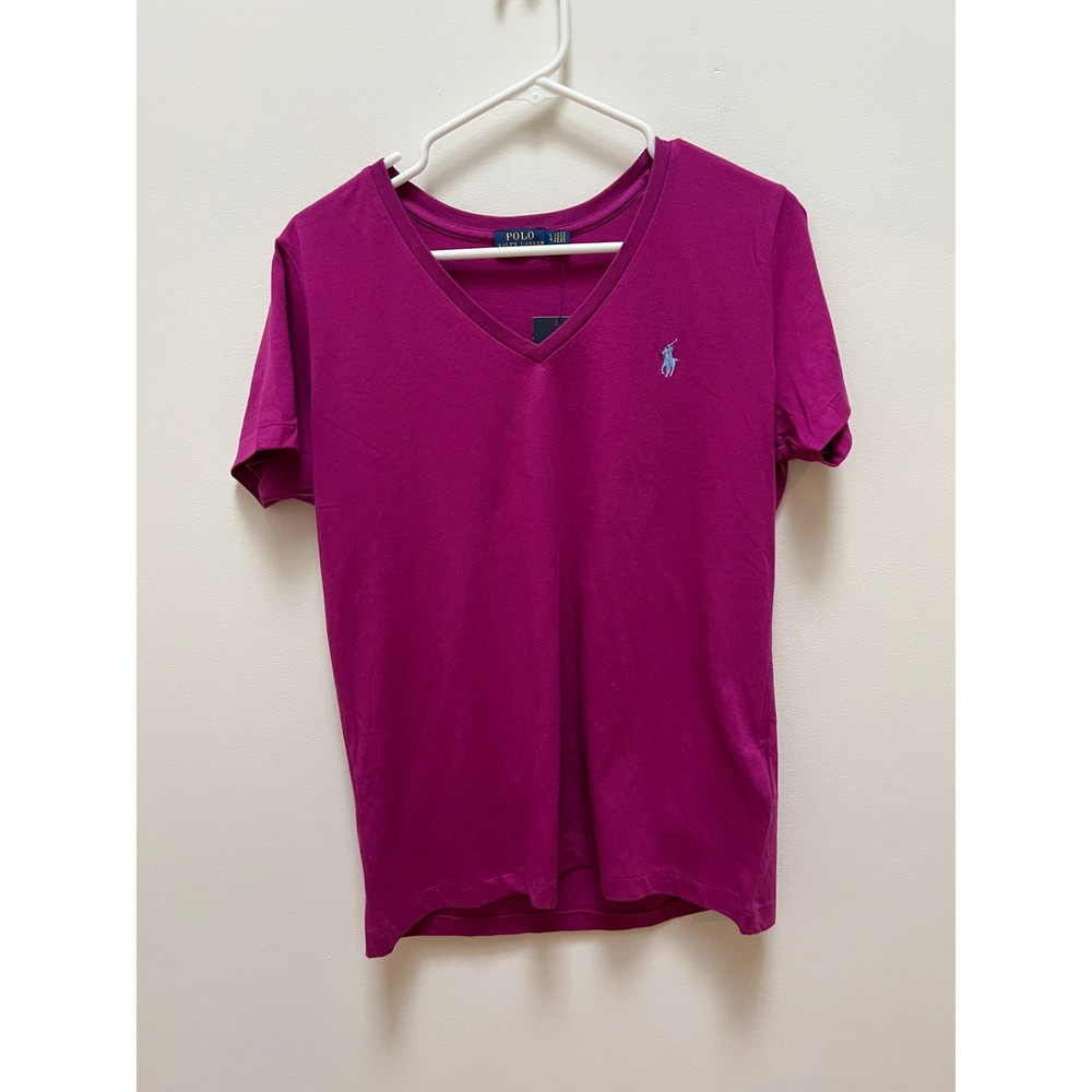 Polo Ralph Lauren T-Shirt Women L Purple V-Neck Short Sleeves Cotton Pony NWT
